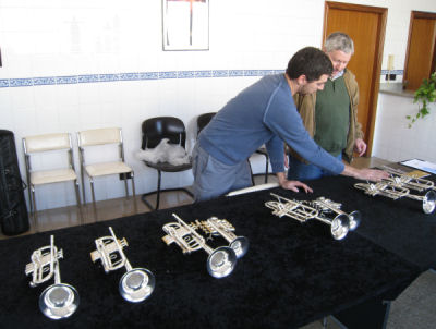 Testing trumpets at Stomvi