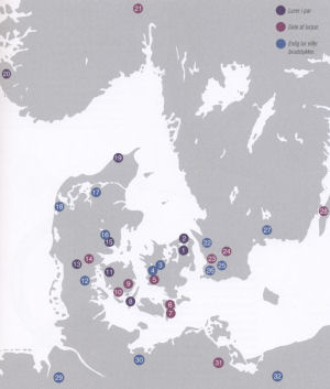 Map of finds, Norway, Sweden, Denmark, Germany